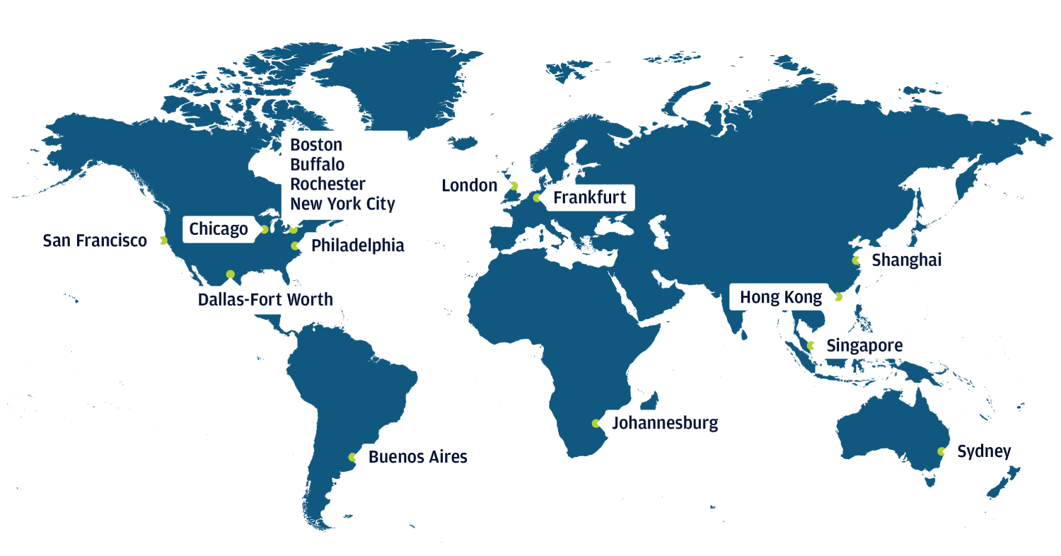 World map with Corporate Challenge locations highlighted