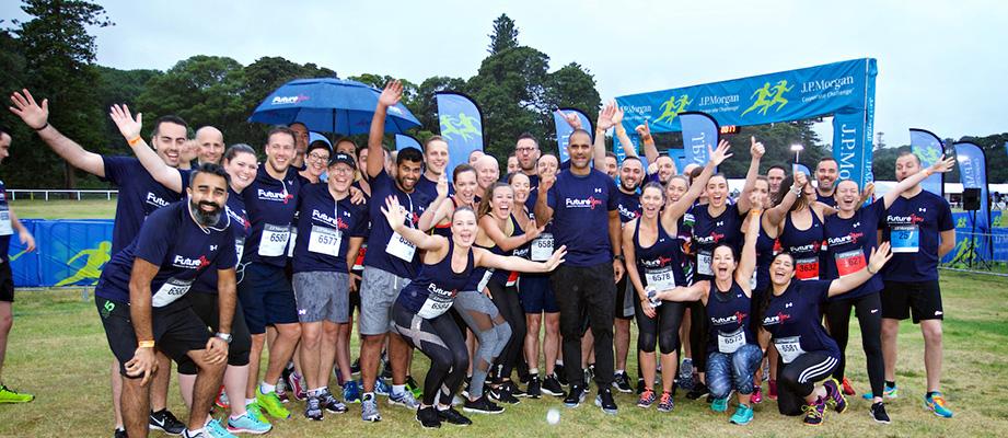 Team having fun and posing at the 2016 JPM Corporate Challenge, Sydney, Australia